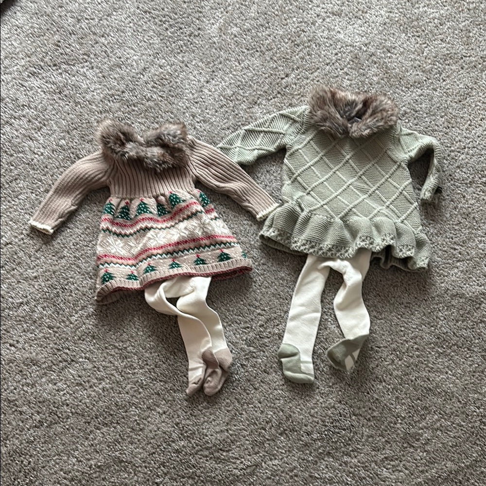 Cozy Knit Dresses with Faux Fur Collar and Tights